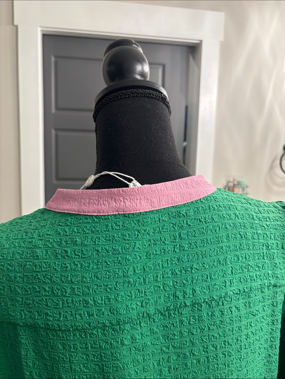 Green Tiered Midi Dress with Pink Trim - Picture 9 of 9
